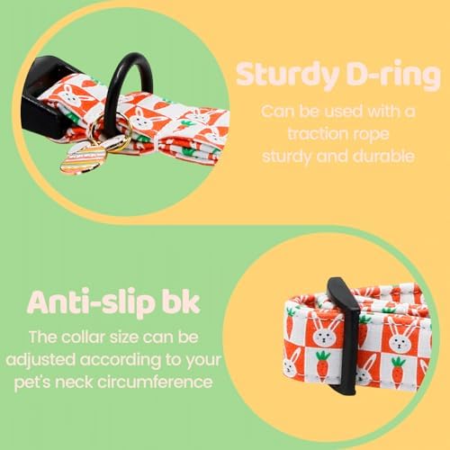 Dog Collars, Easter Orange Carrot Rabbit Print Pet Collar Holiday Cute Durable Adjustable Pendant Gift Collar with Quick Release Plastic Buckle for Large Dogs