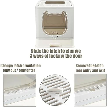 Gefryco Litter Box with Lid for Small to Medium Cats, Enclosed Cat Litter Box with Cover，High Sided Top Entry Cat Box with Brush and Scoop, Cute Kitty Litter Pan with Drawer for Growing Kittens(Grey)