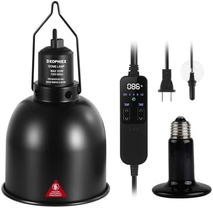 DXOPHIEX 5.5inch Deep Reptile Light Fixture with Thermostat and Timer