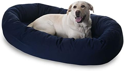 Majestic Pet 52 Inch Bagel Calming Dog Bed Washable – Cozy Soft Round Pet Bed with Spine Support for Dogs to Rest their Head - Fluffy Donut Puppy Bed 52x35x11 (Inch) - X-Large – Blue