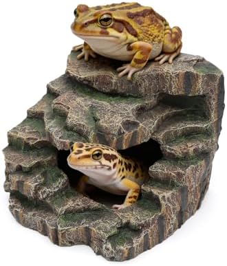 REPTITRIP Large Reptile Hide and Basking Platform, Resin Rock Cave for Geckos, Frogs, Turtles and Lizards