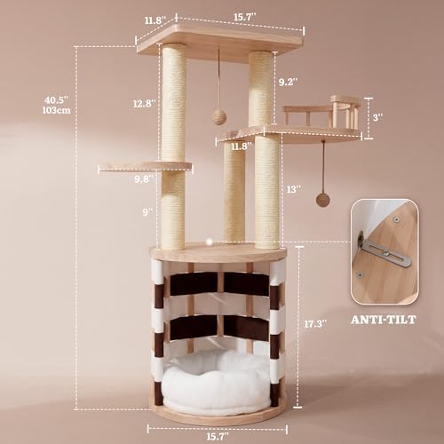 YITAHOME 40" Stable Pine Wood Cat Tree