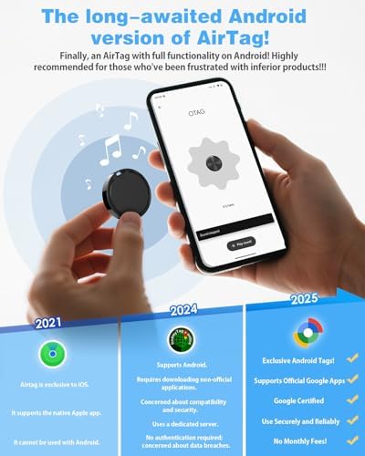 Air Tags for Android,Air Tags-2 Pack Android,Air Tracker Tags with 2 Case,2 Year Battery Life,Google Find Trackers for Google'S Find Hub App,IP65 Waterproof Luggage Tracker Tags for Keys