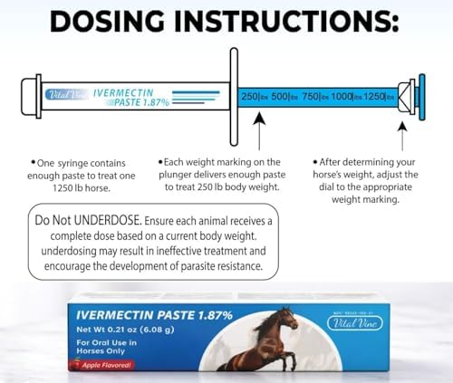 VITALVINE Ivermectin 1.87% Paste for Horses – Apple Flavor 6.08g Syringe, Treats Horses Up to 1250 lbs (1-Pack)