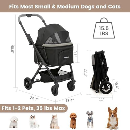 Babyboat Portable Dog Stroller for Small Dogs Cats Up to 35 Lbs - Black