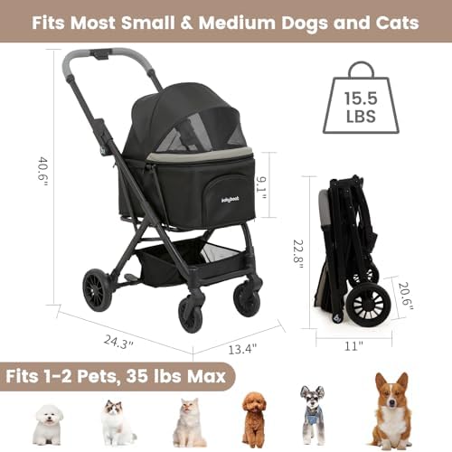 Babyboat Portable Dog Stroller for Small Dogs Cats Up to 35 Lbs - Black