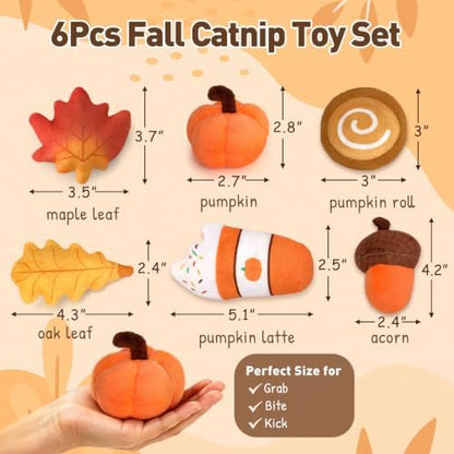 Plush Fall Catnip Toys for Indoor Cats 6 Pack, Pumpkin Shape
