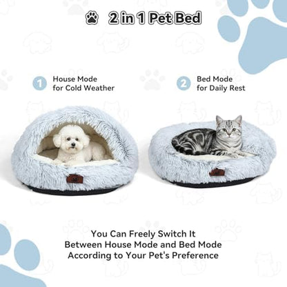 YooxArmor Round Covered Cat Bed Cave Dog Bed for Small Medium Pets,Grey,S