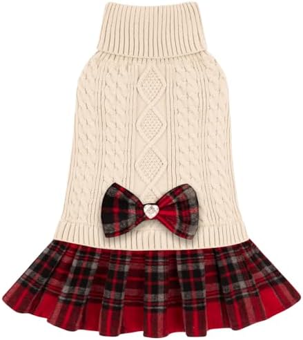 KYEESE Dog Sweater Dress for Small Dogs Turtleneck Thick Knit Pullover
