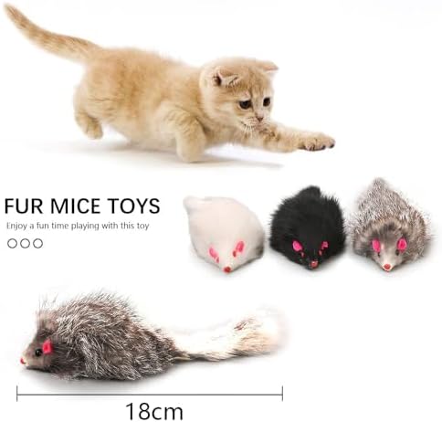 Rabbit Fur Cat Toys Interactive Cat Toy Mouse with Rattle Fake Mice Kitten Toys for Indoor Cats Fuzzy Cat Mice Toys Realistic Squeaky Mouse Cat Toy Furry Mice Cat Toys,12Pcs