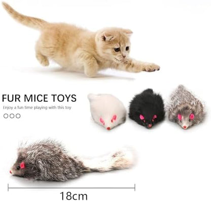 Rabbit Fur Cat Toys Interactive Cat Toy Mouse with Rattle Fake Mice Kitten Toys for Indoor Cats Fuzzy Cat Mice Toys Realistic Squeaky Mouse Cat Toy Furry Mice Cat Toys,12Pcs