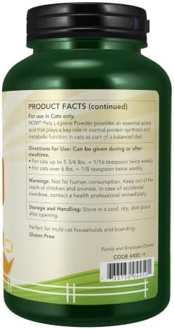 NOW Pet Health, L-Lysine Supplement, Powder, Formulated for Cats, NASC Certified, 8-Ounce