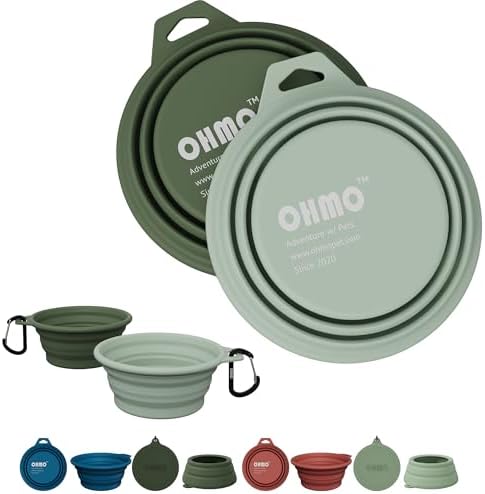 OHMO Collapsible Dog Bowls for Pet Travel, 12oz, 2pcs, Camo&Sage Green