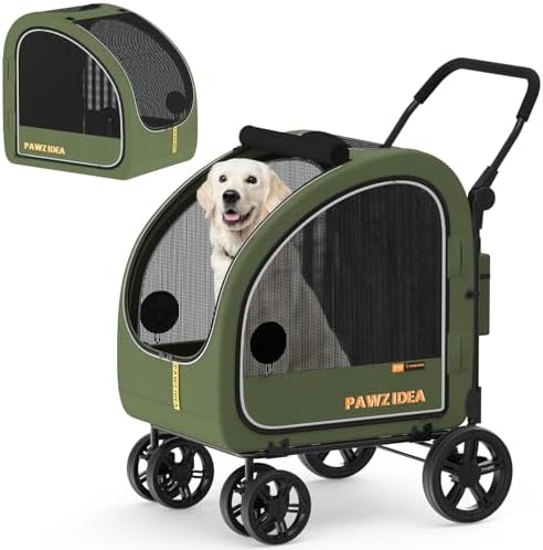 PAWZIDEA 3-in-1 Large Dog Stroller with Detachable Carrier, 45% Extra Tall