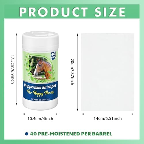 Threlaco 1 Pack Horse Bit Wipes 40 Pcs Peppermint Horse Bit Cleaners for Happy Horses Disposable Cleaning Wipes for English or Western Bits