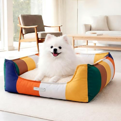 PETNOVO Dog Bed, Cute Rainbow Design, Washable Removable Cover, Non-Slip