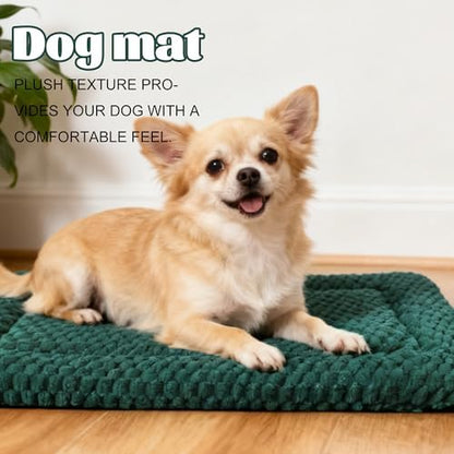 Dog Bed Crate Mat, Soft Durable Washable Anti-Slip Kennel Pad for Dogs & Cats, Reversible (Dark Green, L(35"*23"*1.5"))
