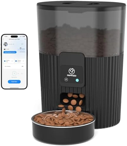 PAPIFEED Automatic Cat Feeder with App, 2.4G WiFi Cat Food Dispenser, 3L Slow Feeder Timed Cat Feeders for Dry Food, 10 Meals/Day, 6 Portions/Meal, Dual Power Supply Smart Pet Feeder for Small Dog