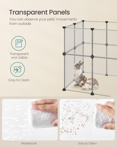 SONGMICS Clear Pet Playpen, Modular Plastic Enclosure