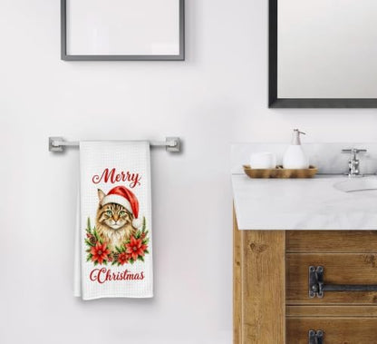 Merry Christmas Cat Kitchen Dish Towels Dishcloth 16x24 Inches