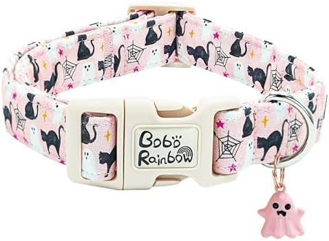 Halloween Dog Collar-Ghost Print Pet Collar Fall Adjustable Cute Lightweight Quick-Release Buckle Collars Holiday Comfortable Cotton Puppy Collars for Large Dogs