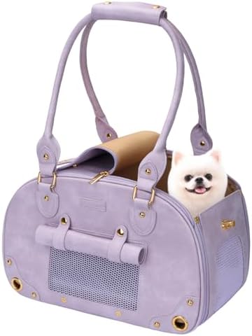 Dog Carrier Purse, Pet Bag, Waterproof Premium Leather Pet Travel Portable Bags for Cat and Small Dog Home & Outdoor Small Purple