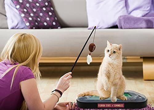 Pets First 5-in-1 Cat Toy: Interactive Cat Scratcher with Catnip Filled Plush Football & Feathers