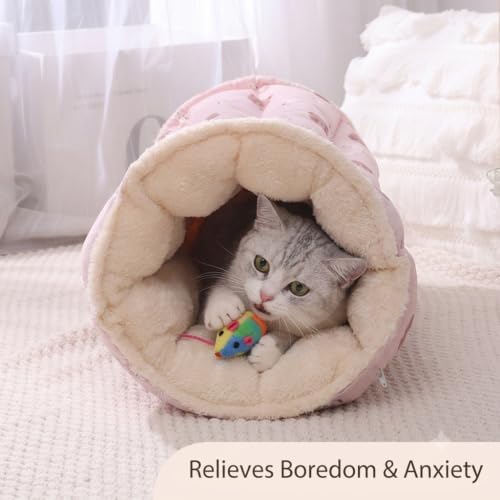 2-in-1 Cat Tunnel Bed Detachable Cat Mat Washable Kitten Play Tube & Rug (Purple, M)