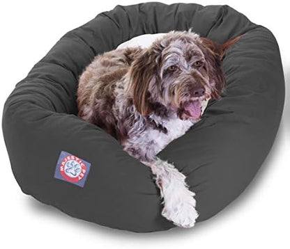 Majestic Pet 52-Inch Calming Donut Dog Bed – XL Washable Round Pet Bed with Sherpa Top – Orthopedic Spine Support for Head & Neck – Soft Poly-Cotton Fluffy Cuddler for Extra Large Dogs, 52x35x11, Gray