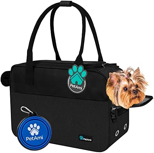 PetAmi Small Dog Purse Carrier with Pockets, Airline Approved, Black