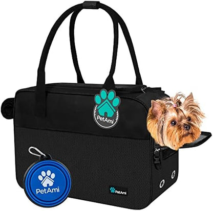 PetAmi Small Dog Purse Carrier with Pockets, Airline Approved, Black