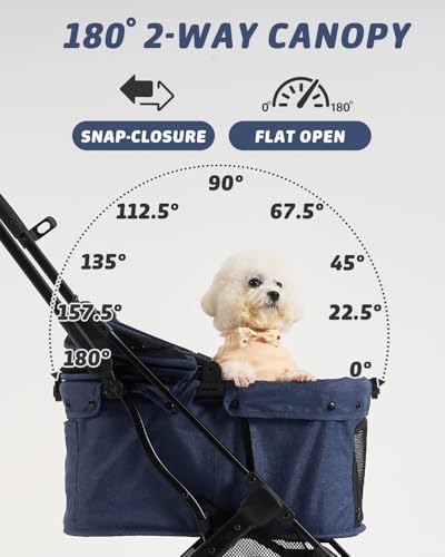 797Audio Dog Stroller for Small Medium Dogs, Pet Stroller for Cats Puppy Up to 121lbs,Foldable,One Click Folding,4 Wheel Shock Absorption,Adjustable Canopy with Sun Shades,Removable Washable Pad(Blue)