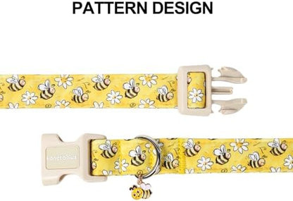 Lionet Paws Spring Dog Collar- Cute Bees Yellow Dogs Collar with Plastic Buckle and Bee Pendant,Dog Collar for Small Medium Dogs