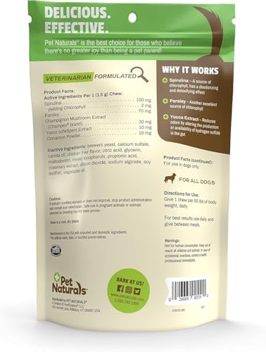 Pet Naturals Breath Bites for Dogs – Breath Freshener Chews, Spirulina, Parsley, and Mushroom Extract, Fights Bad Breath in Small to Large Dogs, Chicken Liver Flavor, 60 Count