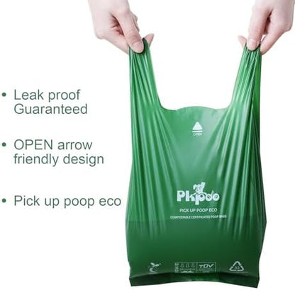Pkpoo 100% Compostable Dog Poop Bags with Handles, Extra Wide, Vegetable-Based Large Poop Bags for Dogs, Biodegradable Waste Bags for Poo, Cat Litter, Diaper Sacks, Unscented, 180 Counts