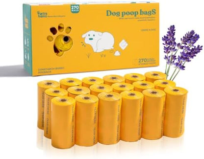 Dog Poop Bags Rolls Guaranteed Leak Proof and Extra thick Poop Bags for Dogs,270 Count 18 Rolls,Lavender Scented,Cornstarch Based Doggie Poop Bag for Puppy and Big Dogs
