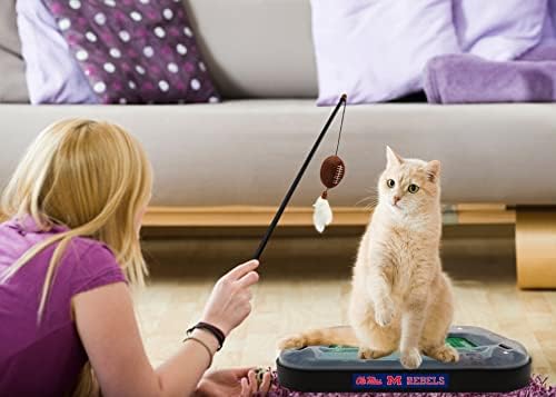 Cat Scratching Toy NCAA Louisville Cardinals Football Field Cat Scratcher Toy + Interactive Cat Ball Bell in Tracks. 5-in-1 CAT Toy: Cat Wand Poll + Catnip Filled Plush Football & Feathers