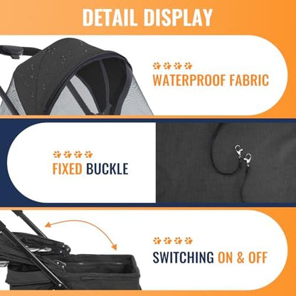 FDW 4-Wheels Multi-Function Dog Stroller Jogger with Detachable Carrier, Lightweight Travel Stroller for Small & Medium Pets, Black