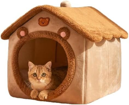 Cat Beds for Indoor Cats, Cute Bear Shape Cat Bed Cave, Brown