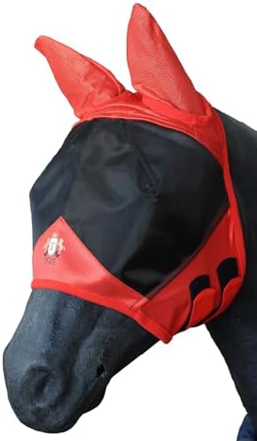 T TEKE Fine Mesh Horse Fly Mask w/Ears, UV Blocking 3D Eye Visor with Extra Fleece Cushioned Forehead, Protection from Insect Pests