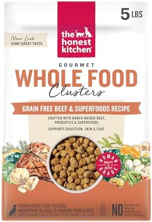 The Honest Kitchen Grain Free Beef & Superfoods Whole Food Clusters, Human Grade Dry Dog Food, Vet-Crafted Nutritional Support for Skin, Coat, Digestion & Overall Wellness, 5 lb Bag