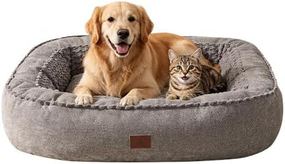 SOMAHE Calming Oval Bolster Dog Bed, Washable Cover, Large 35x28x8 Grey