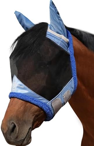 Harrison Howard Horse Fly Mask UV Protective Fine Mesh with Extra Wool Soft Touch on Skin Fly and UV Protection Aquamarine-Black XL
