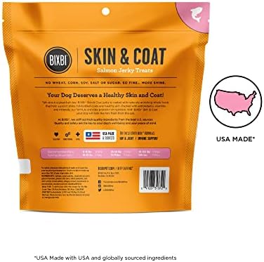 BIXBI Skin & Coat Support Salmon Jerky Dog Treats, 10 oz - USA Made Grain Free Dog Treats - Antioxidant Rich to Support Shiny, Full Bodied Coats - High in Protein, Whole Food Nutrition, No Fillers