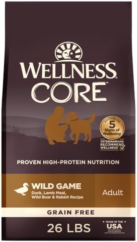 Wellness CORE Dry Dog Food, Grain-Free, High Protein, Natural, Wild Game Duck, Lamb, Wild Boar, & Rabbit Recipe, (26-Pound Bag)