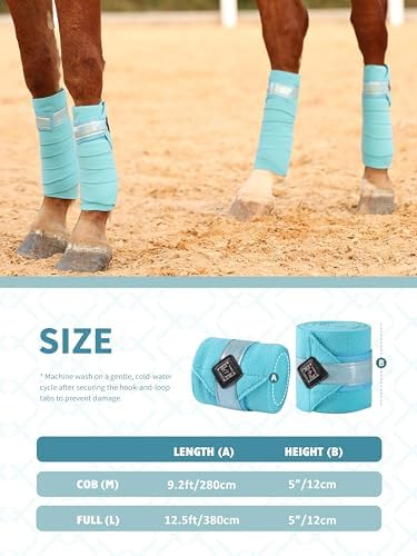 Horse Polo Wraps Upgrade with Bling Leg Wraps for Horses 4-Pack Fleece Leg Wraps Stable Supplies-Sky Blue M