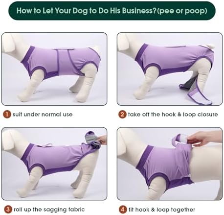 Kuoser Dog Recovery Suit, Female Male Spay Neuter Surgery Suit, Purple, XXL