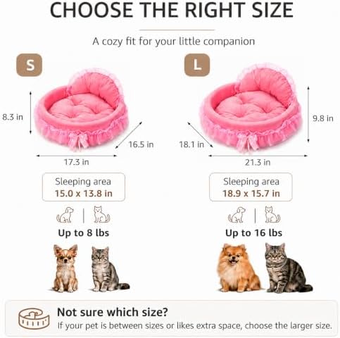 Pink Dog Bed Washable Princess Cat Couch Soft Plush Pet Sofa Nest Mat Snuggle Kitten Puppy Cave Beds Cute Cozy Kitten Doggy Kennel Cushion Small Medium Dogs Cats Sleeping Pad (S, Pink)