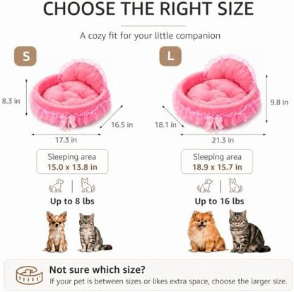 Pink Dog Bed Washable Princess Cat Couch Soft Plush Pet Sofa Nest Mat Snuggle Kitten Puppy Cave Beds Cute Cozy Kitten Doggy Kennel Cushion Small Medium Dogs Cats Sleeping Pad (S, Pink)