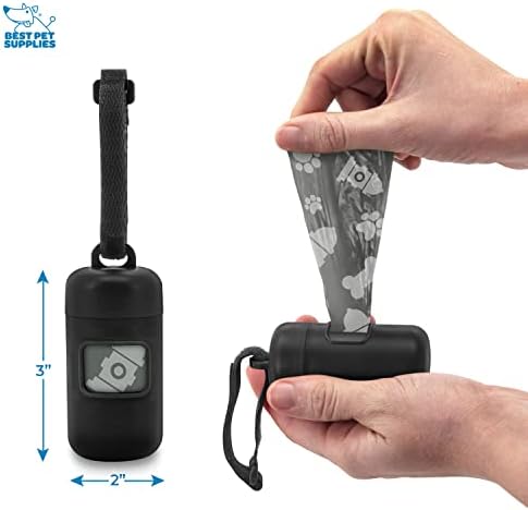 Best Pet Supplies Dog Poop Bag Holder Leash Attachment with Reusable Dispenser for Travel, Walking, Park, and Outdoor Use, Durable with Clip-On - Black, Pack of 2, Plastic Dispenser w/30 Bags